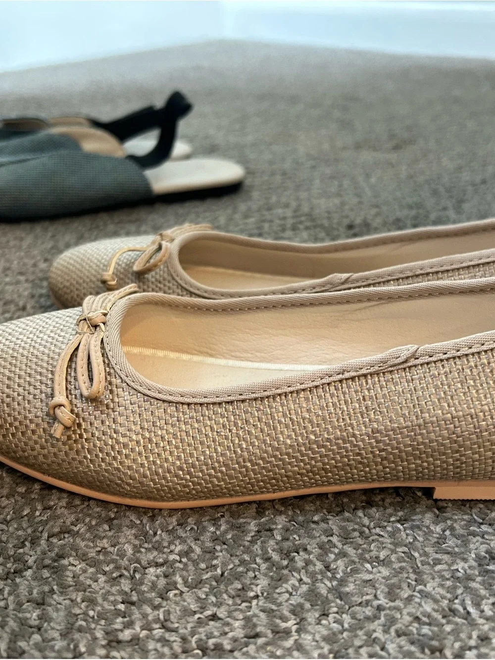 New Beige Woven Ballet Flats - Women